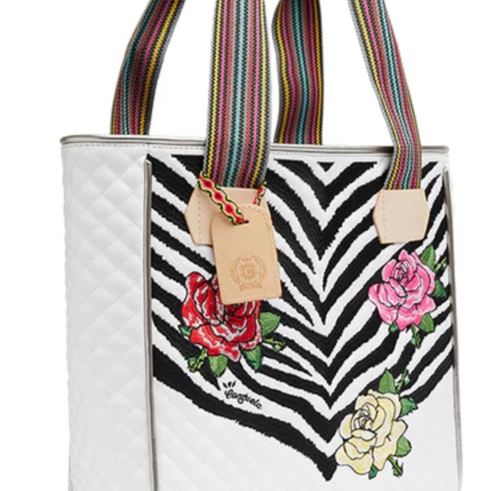 Consuela Michelle White Tote with Floral and Zebra Design